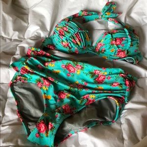 Floral halter top bikini with high waisted bottoms
